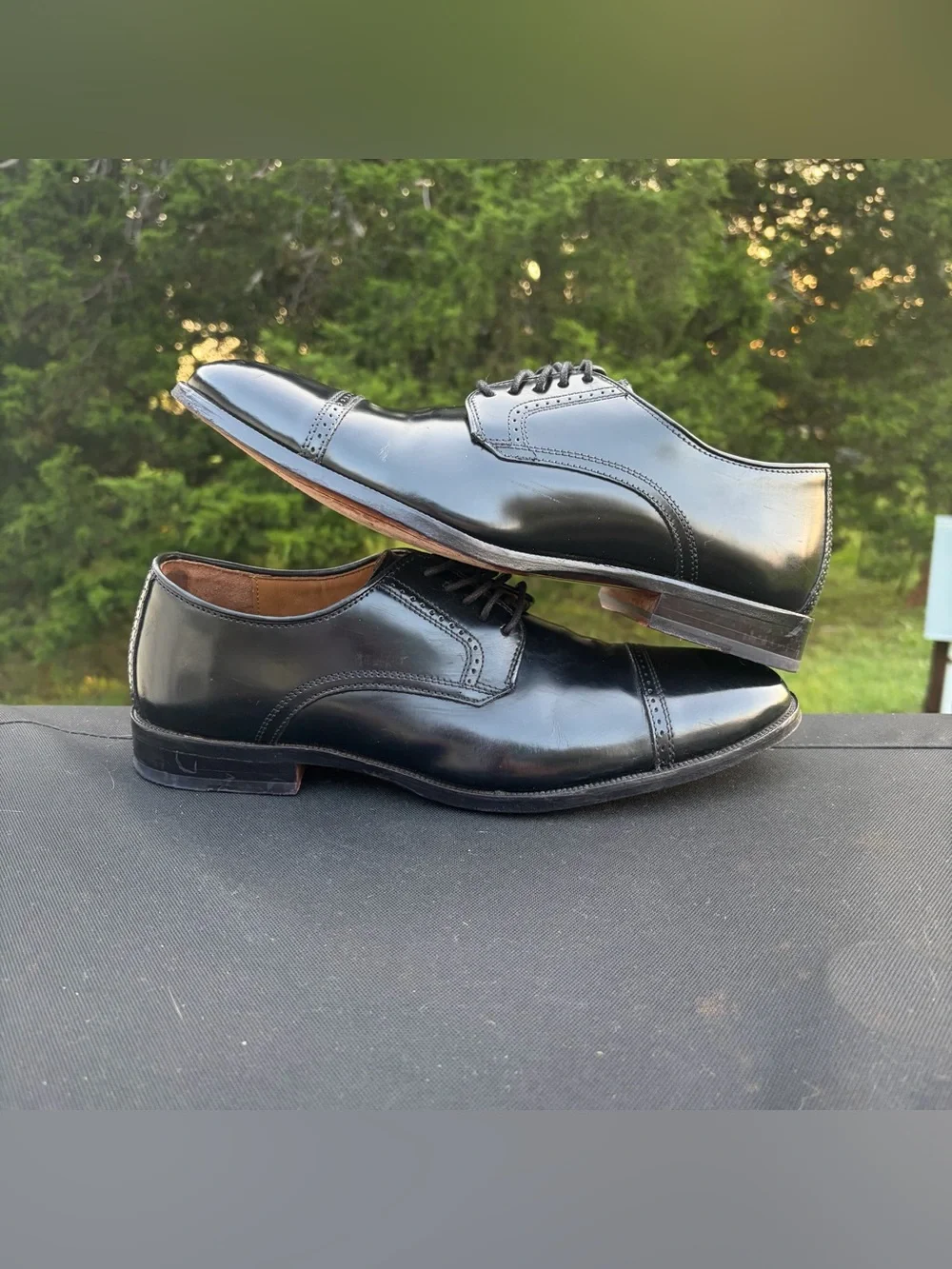 Johnston & Murphy Bradford Cap Toe Oxfords Black Polished Brush Off Leather 10D